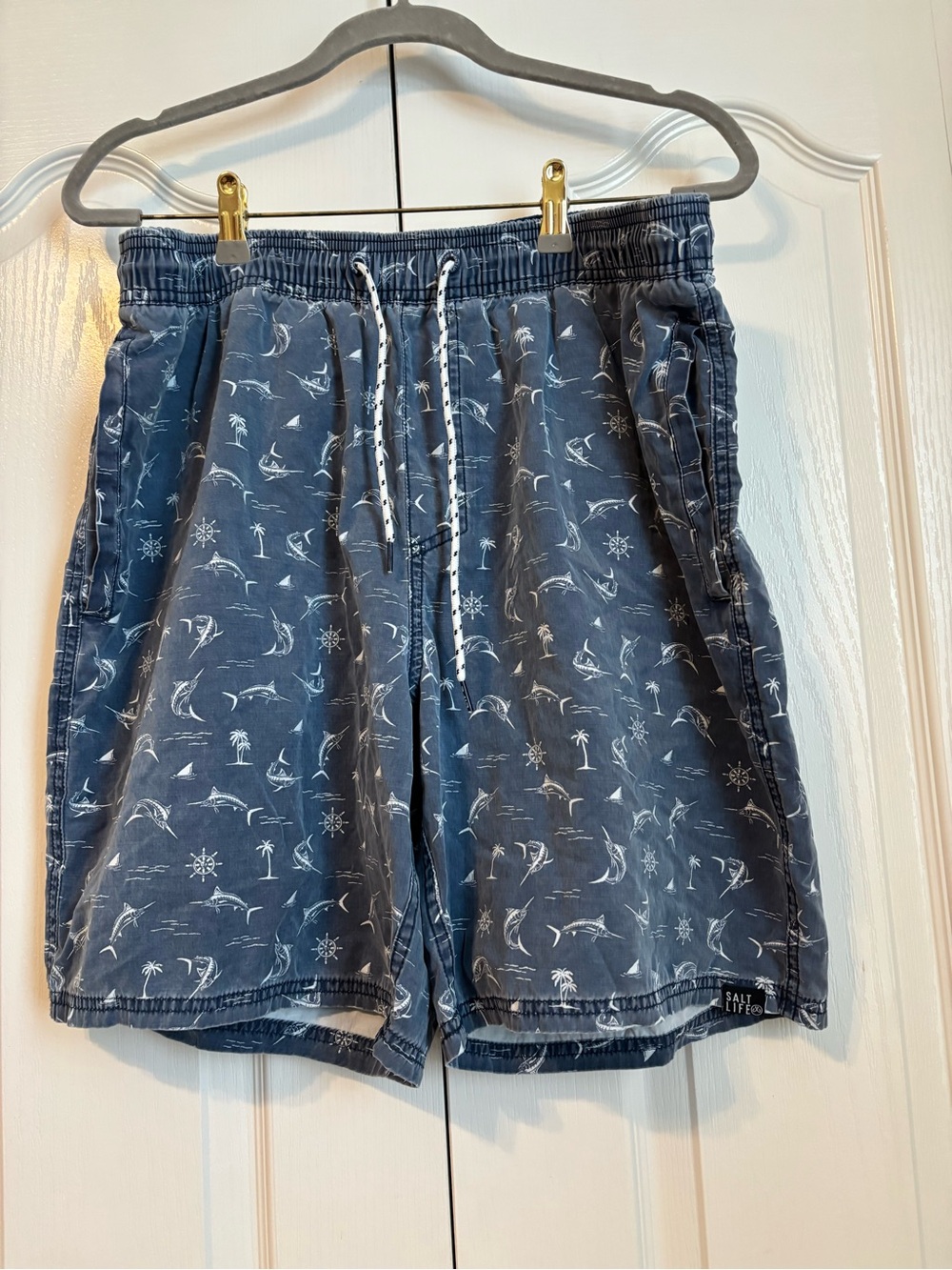 Salt Life Navy Blue Sail and Palm Print Swim Trunks 2xl